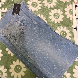 Grace Blue Flare Jeans with Rhinestone Detail